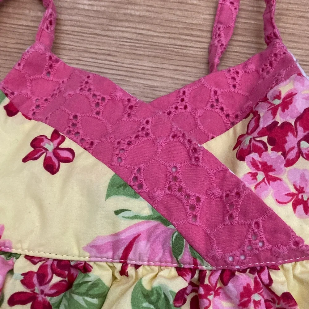 Penelope Mack Pink and Yellow Rose Pattern Dress 24m 2T